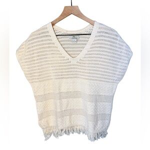 Bob Timberlake Women’s Crochet Knit Cream Fringed Poncho Sleeve Vest Sz S